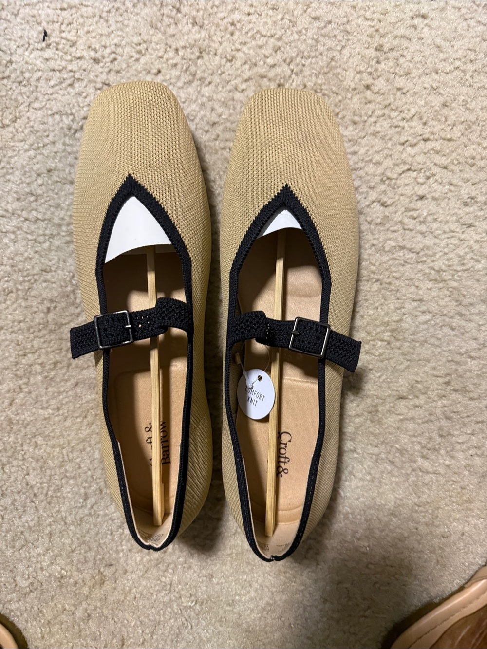 croft & barrow Tan Knit Mary Jane Flats with Black Trim